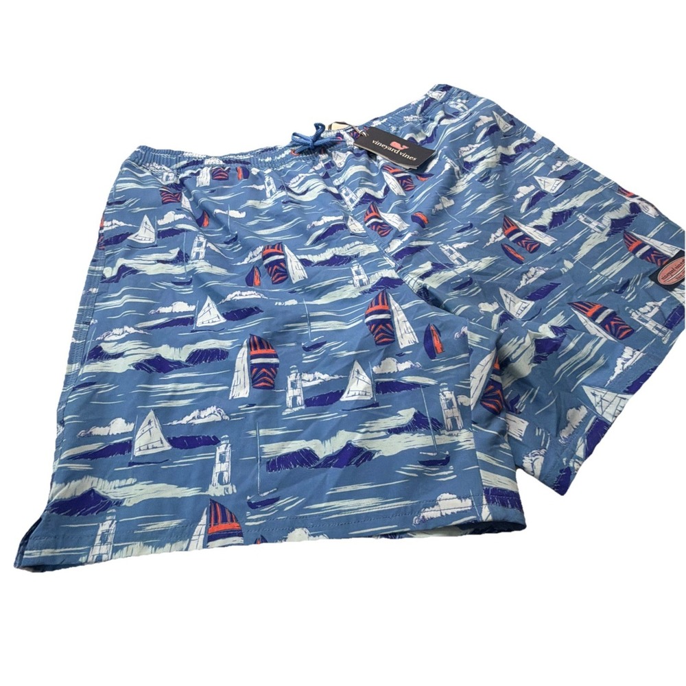 New Vineyard Vines Xl Sailboat Lighthouse Swim Trunks Costal Vacation Beach Mens